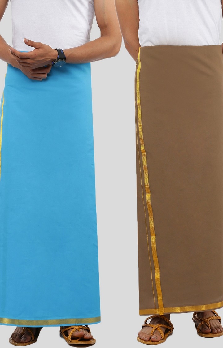 Ramraj | Blue Brown Solid Dhotis