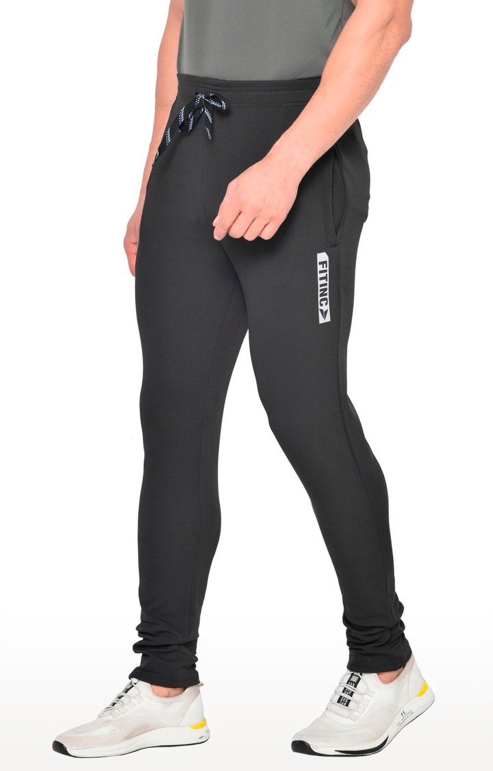 Fitinc Gym & Yoga Black Track Pant For Men with Zipper Pockets