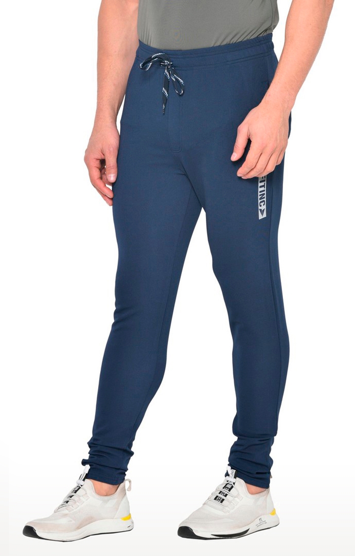 Fitinc Gym & Yoga Navy Blue Track Pant For Men with Zipper Pockets