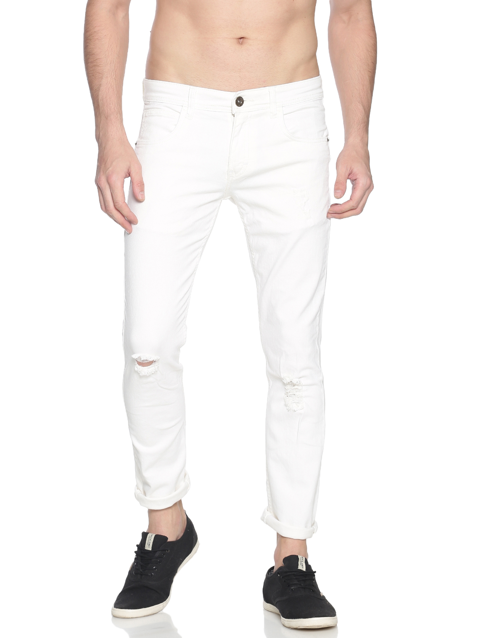 Chennis | Chennis Men's Casual Torn Jeans, White