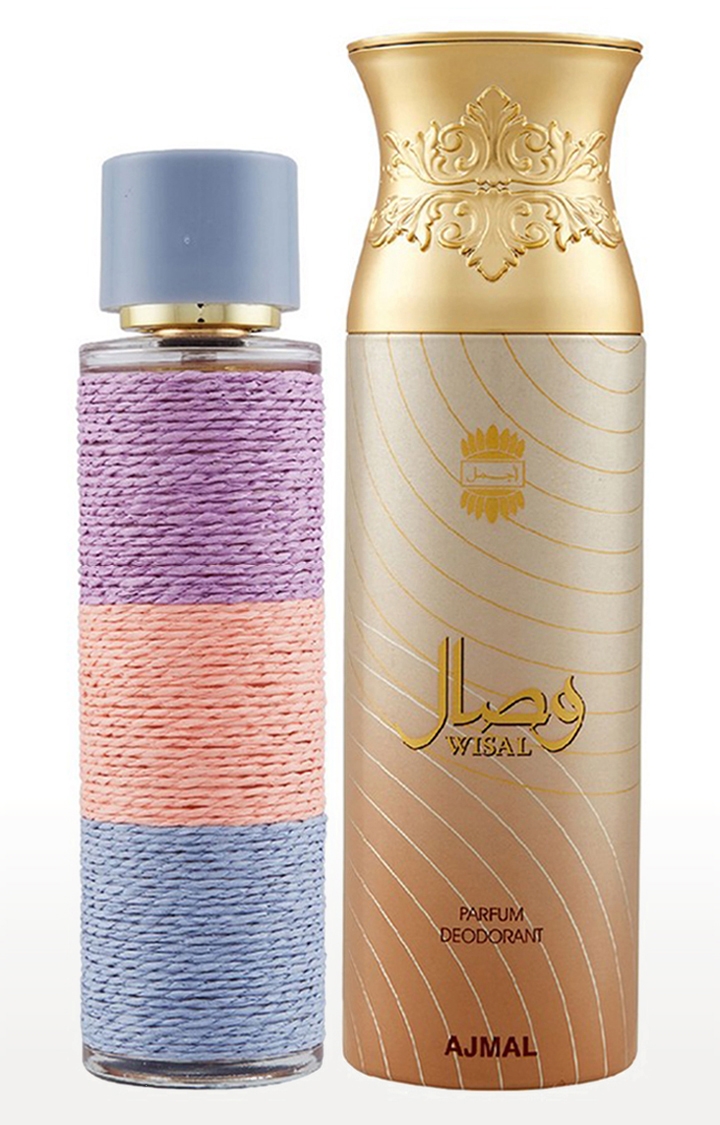 Maryaj Deuce Femme Eau De Parfum Fruity Perfume 100ml for Women and Ajmal Wisal Deodorant Musky Fragrance 200ml for Women