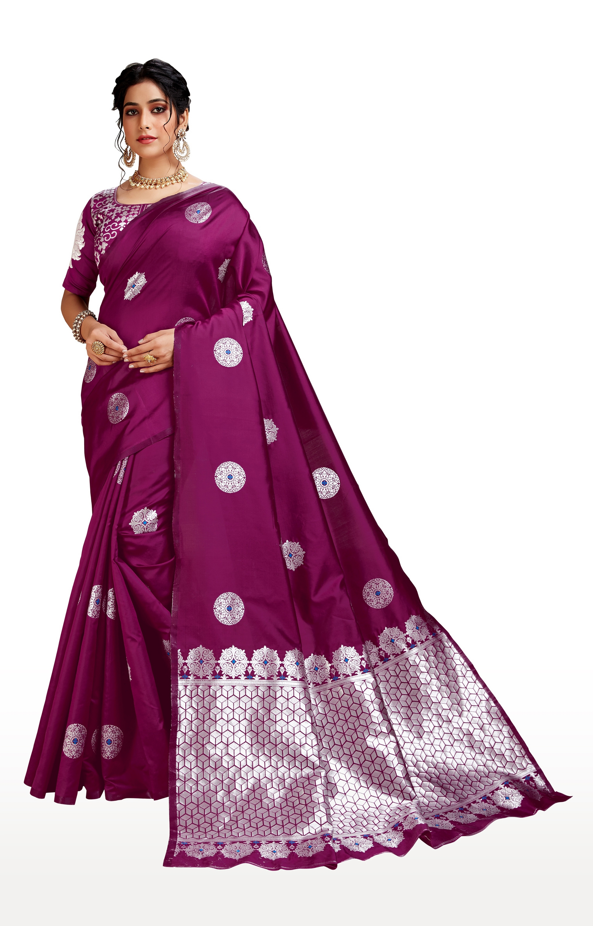 Glemora | Glemora Purple Lichi Silk Dhanashree Saree With Unstitched Blouse
