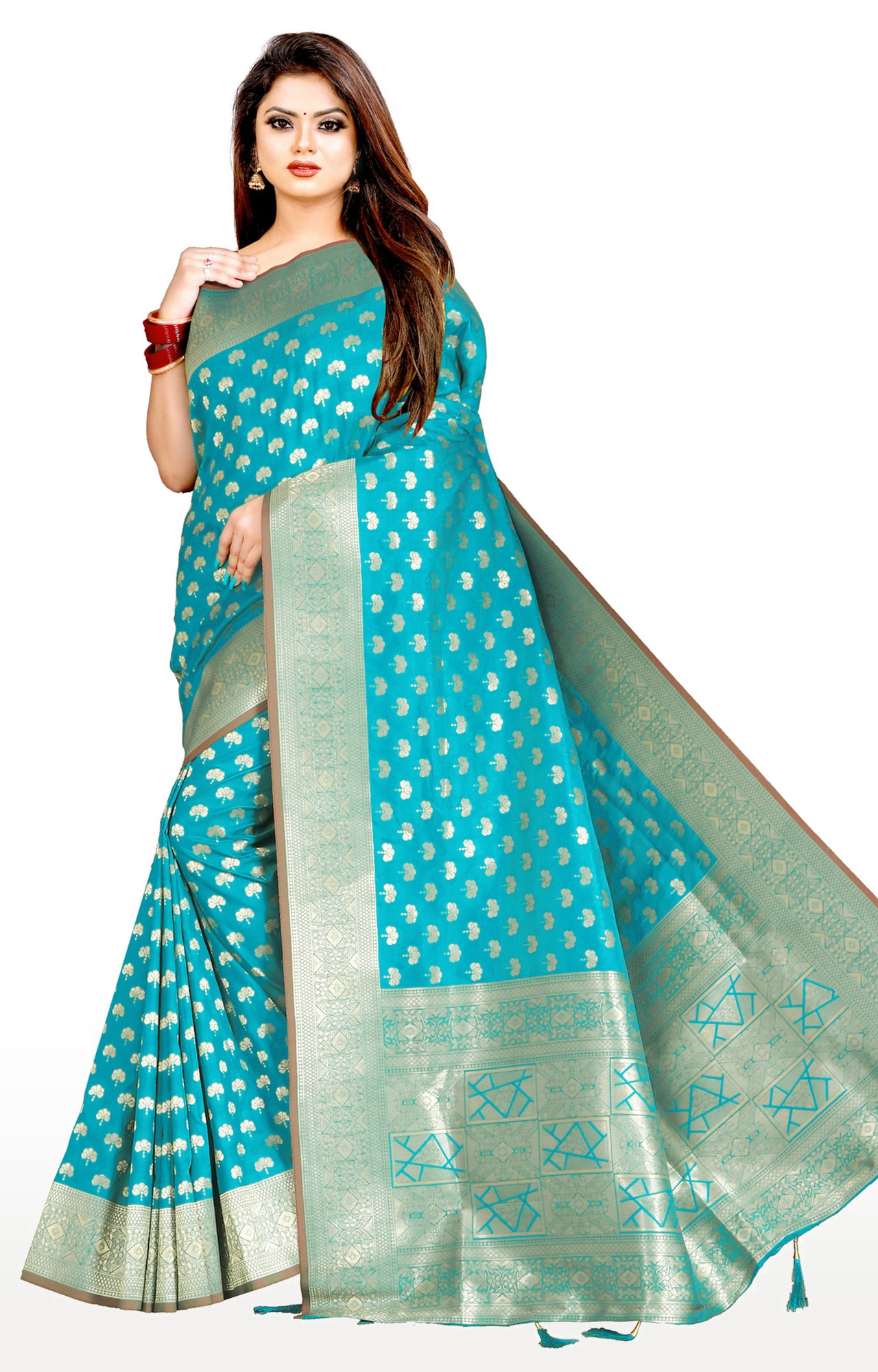 Glemora | Glemora Saree for Women Banarasi Silk Saree With Blouse (Rama)