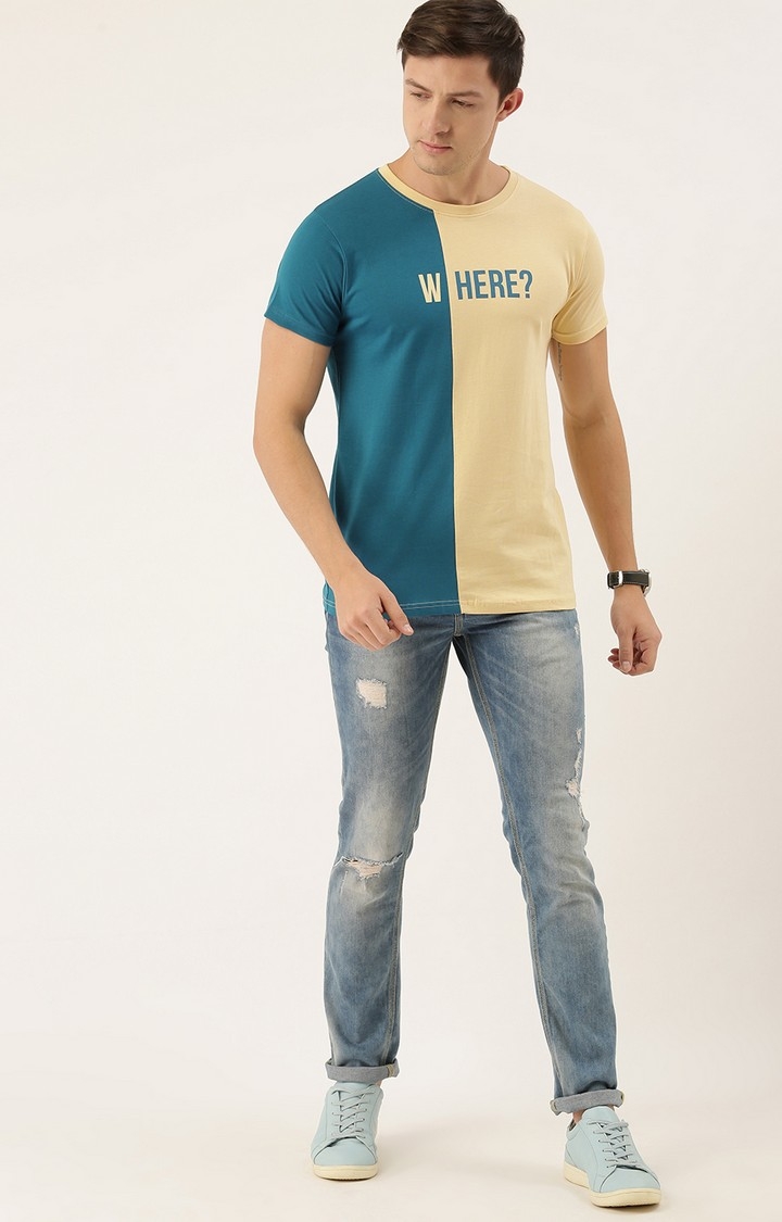 Men's Blue Cotton Colourblock T-Shirts