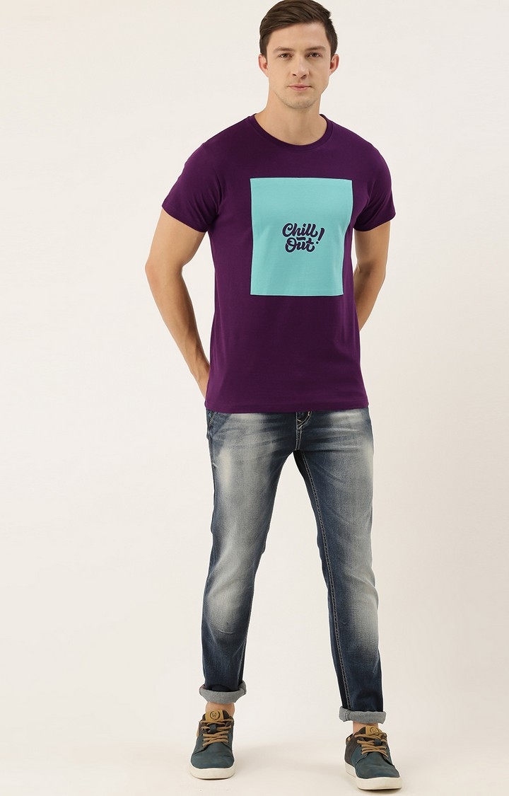 Men's Purple Cotton Colourblock T-Shirts