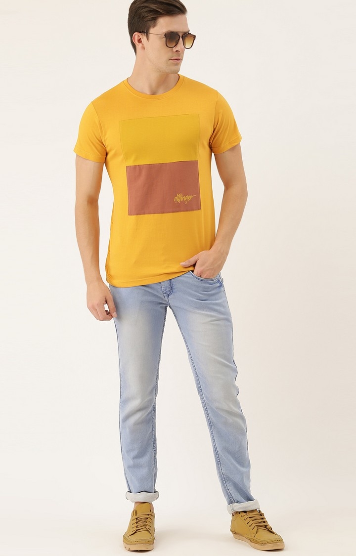 Men's Yellow Cotton Colourblock T-Shirts