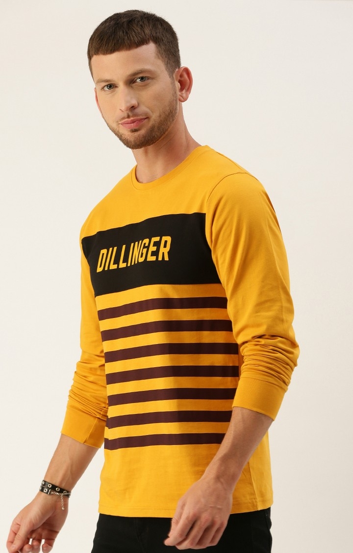 Dillinger Men's Full Sleeve Yellow Striped T-Shirt