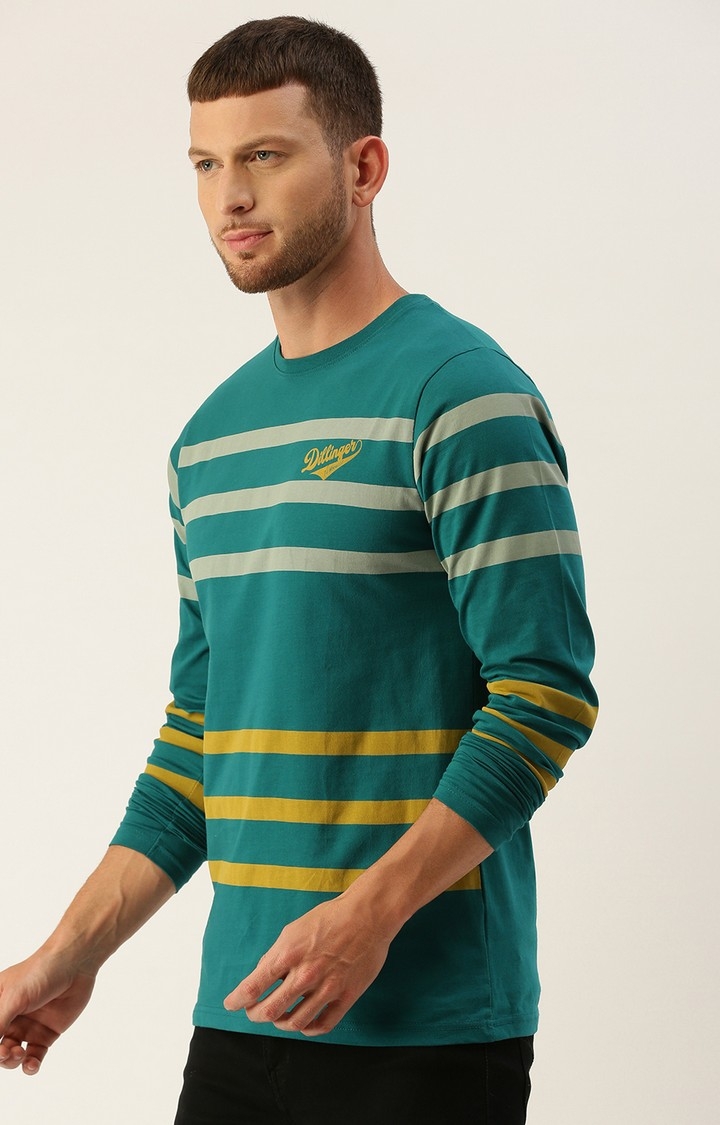 Men's Green Cotton Striped T-Shirts
