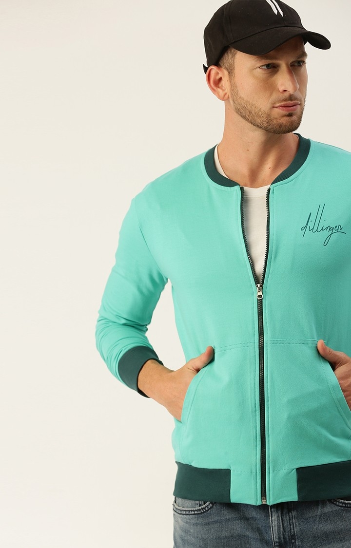 Men's Green Cotton Solid Bomber Jackets