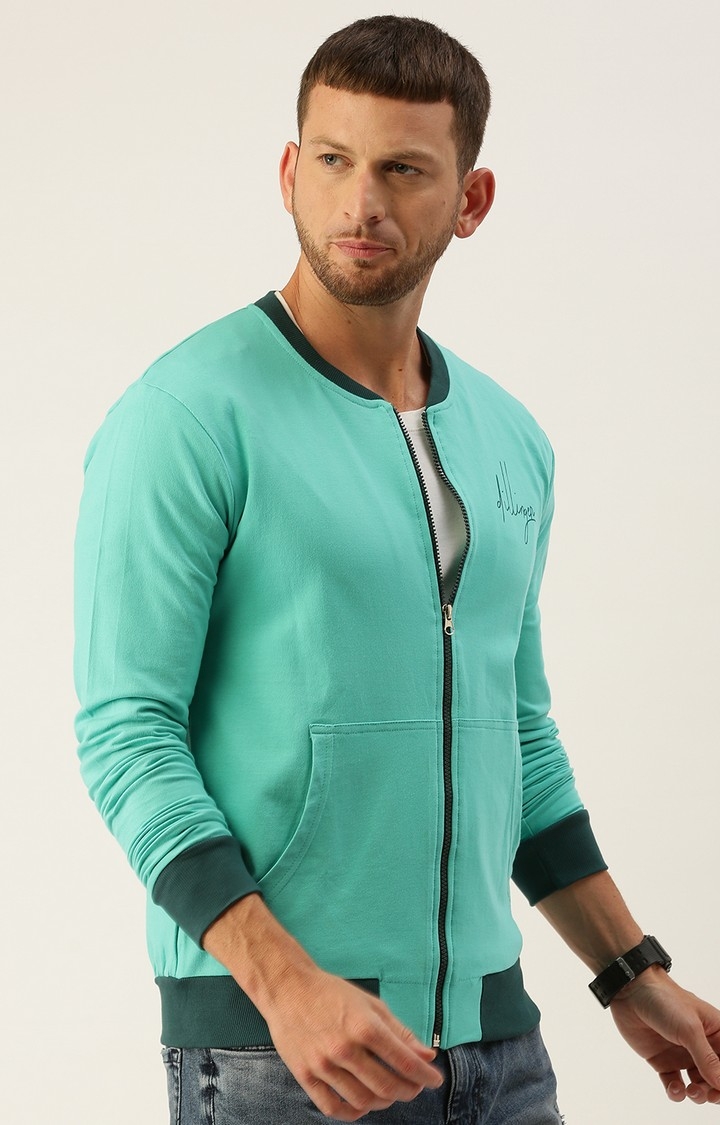 Men's Green Cotton Solid Bomber Jackets
