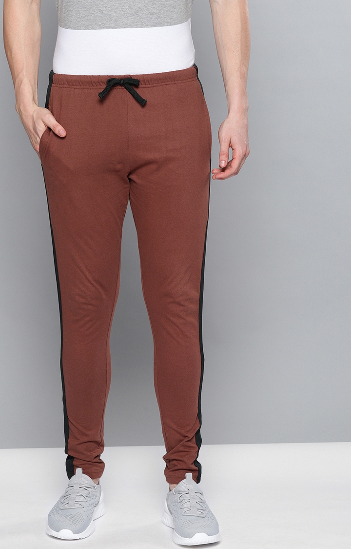 Men's Brown Cotton Solid Trackpants