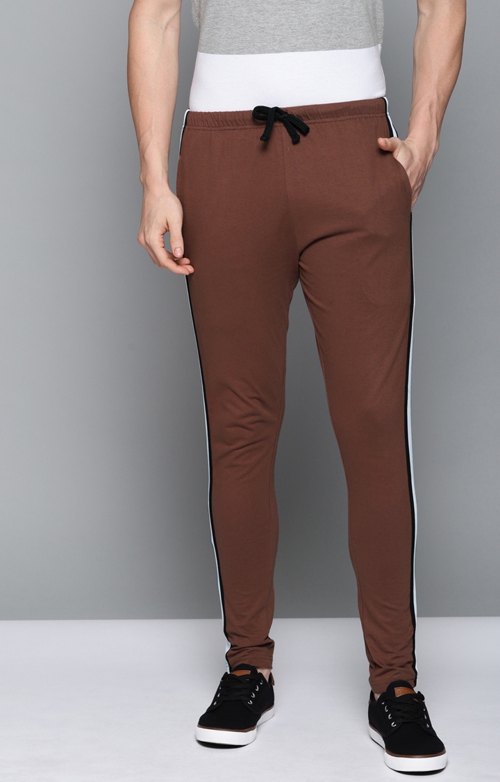 Men's Brown Cotton Solid Trackpants