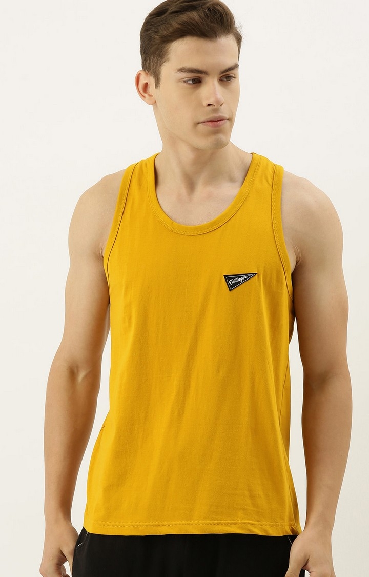 Men's Yellow Cotton Solid T-Shirts