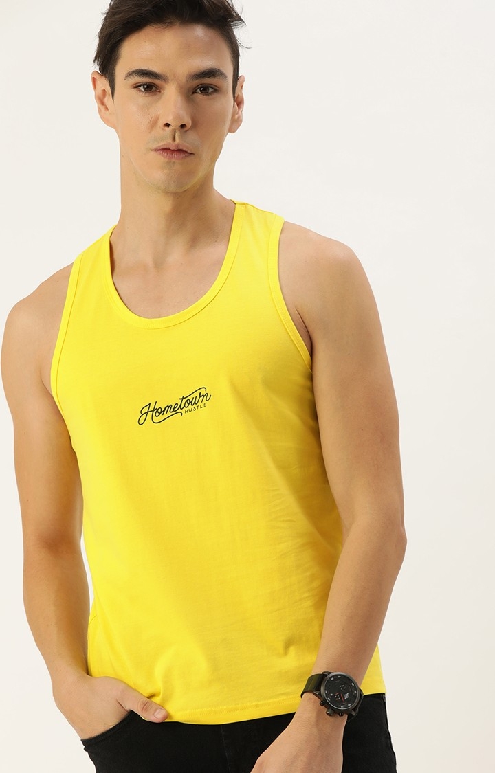 Dillinger Yellow Typographic Printed Tank Top