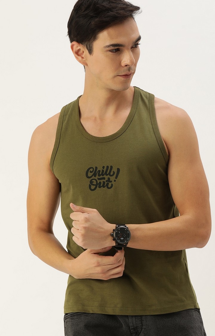 Dillinger Olive Typographic Printed Tank Top
