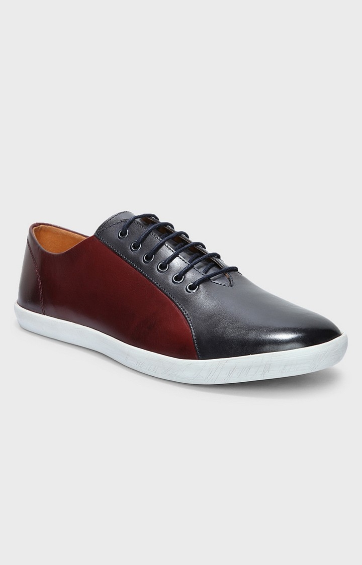 DEL MONDO | Del Mondo Genuine Leather Navy & Cherry Bordo Colour Casuals Sneaker Laceup Shoe For Mens