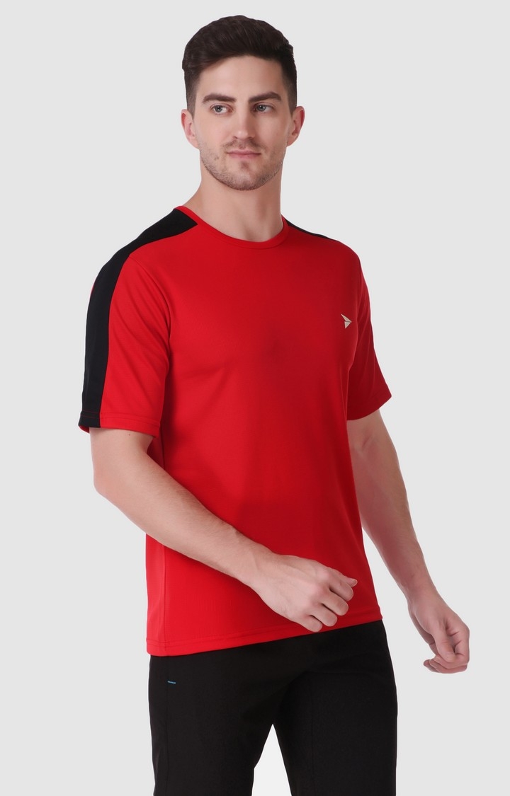 Men's Red Lycra Solid Activewear T-Shirt