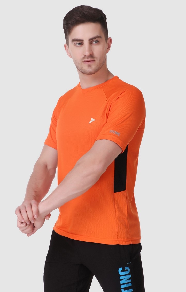 Men's Orange Lycra Solid Activewear T-Shirt