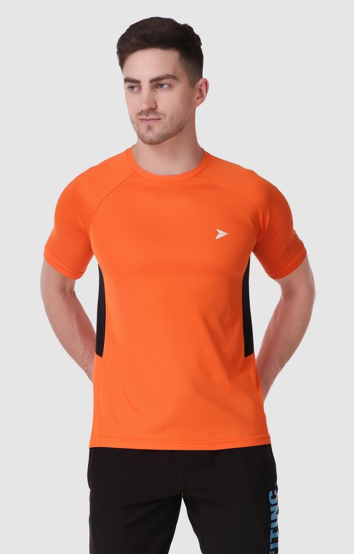 Men's Orange Lycra Solid Activewear T-Shirt