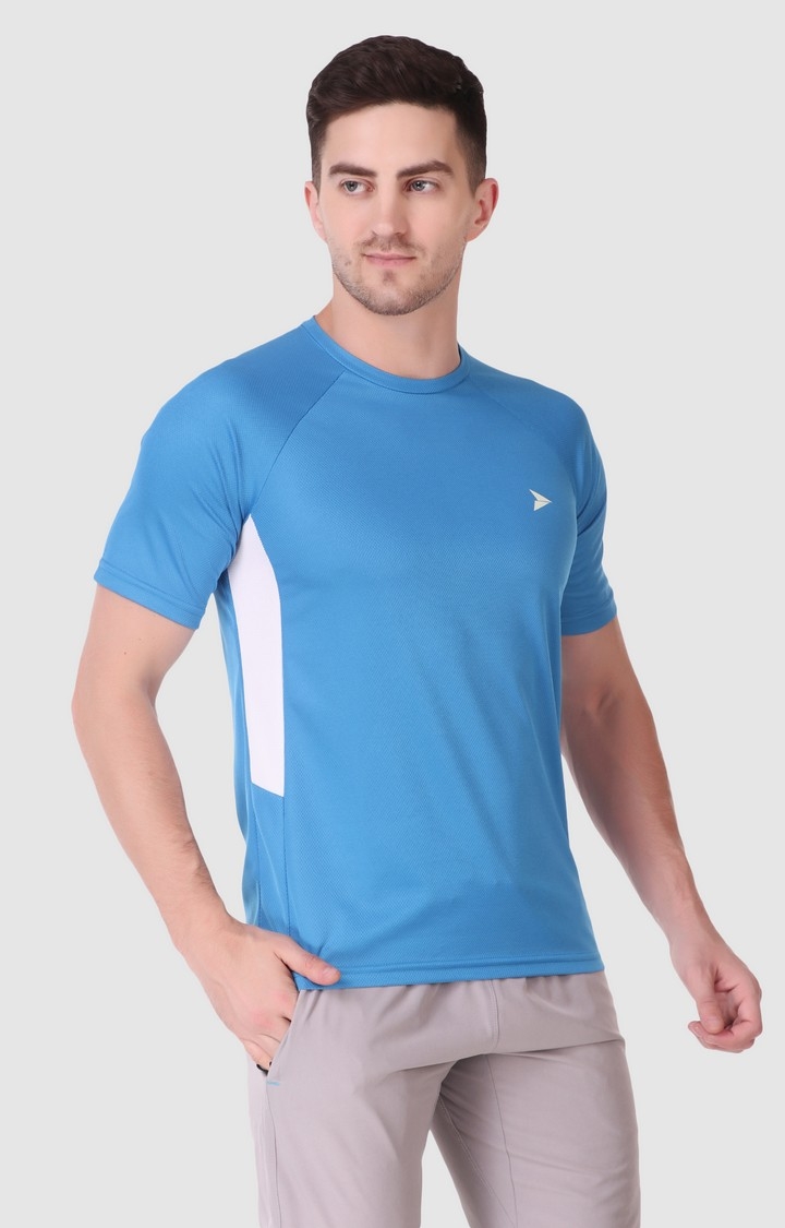 Men's Blue Lycra Solid Activewear T-Shirt