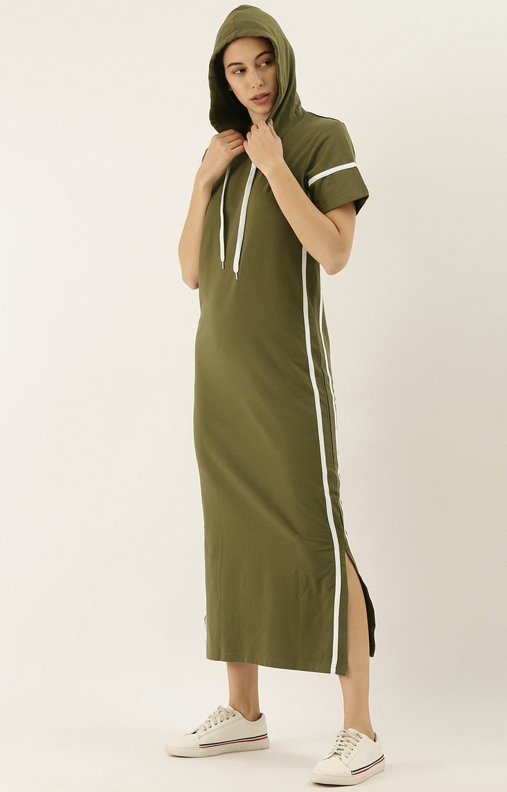 Difference of Opinion | Difference of Opinion Green Solid Hooded Shift Dress 3
