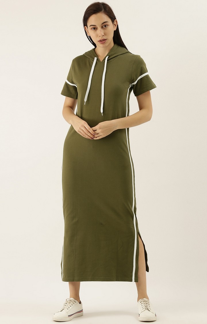 Difference of Opinion | Difference of Opinion Green Solid Hooded Shift Dress 1