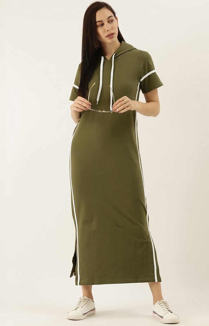 Difference of Opinion | Difference of Opinion Green Solid Hooded Shift Dress
