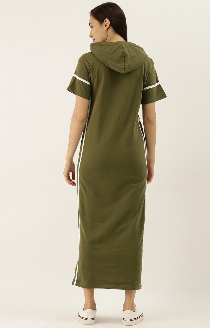 Difference of Opinion | Difference of Opinion Green Solid Hooded Shift Dress 2