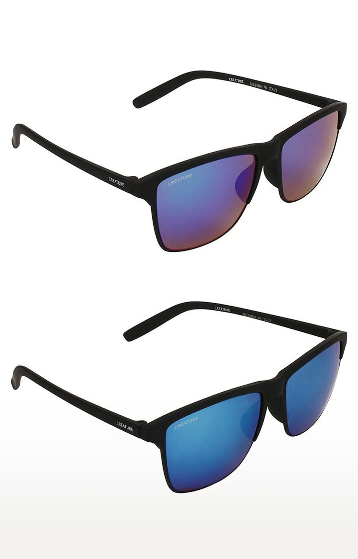 CREATURE | CREATURE Multicolored & Blue Sunglasses Combo with UV Protection (Lens-Multicolored & Blue|Frame-Brown & Black)