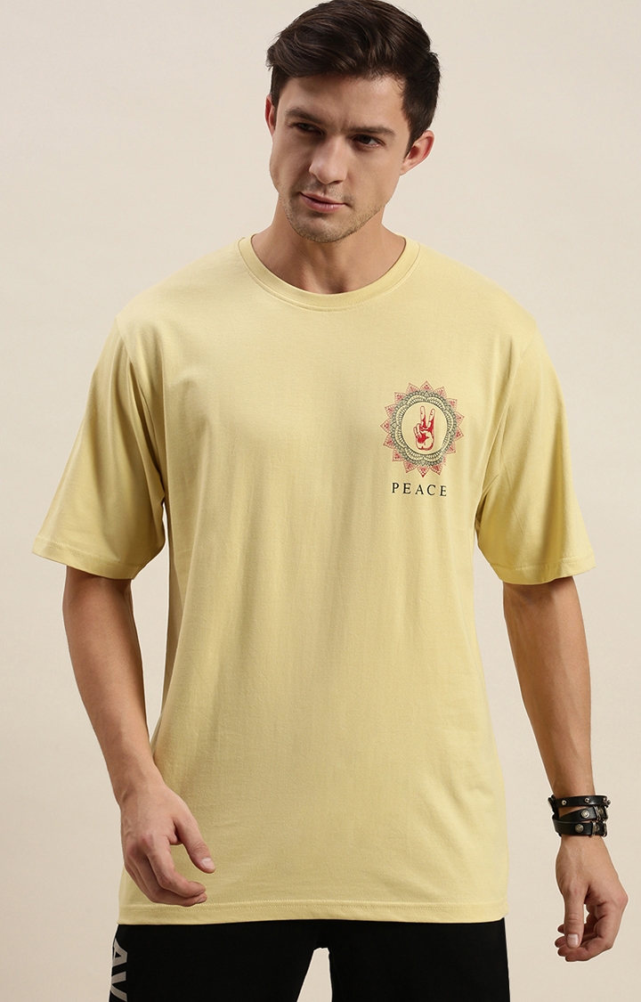 Men's Yellow Cotton Printed T-Shirts