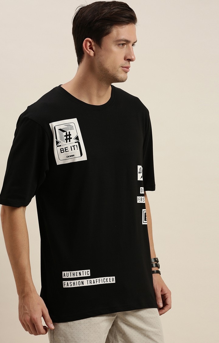 Men's Black Cotton Printed T-Shirts