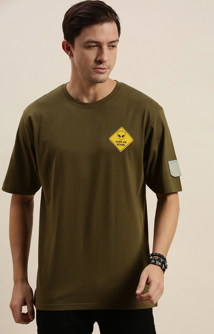 Difference of Opinion | Difference of Opinion Olive Graphic Printed Oversized T-Shirt