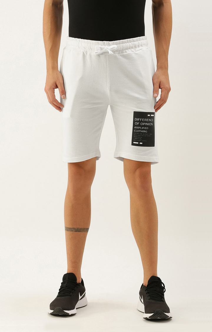Men's White Cotton Printed Shorts