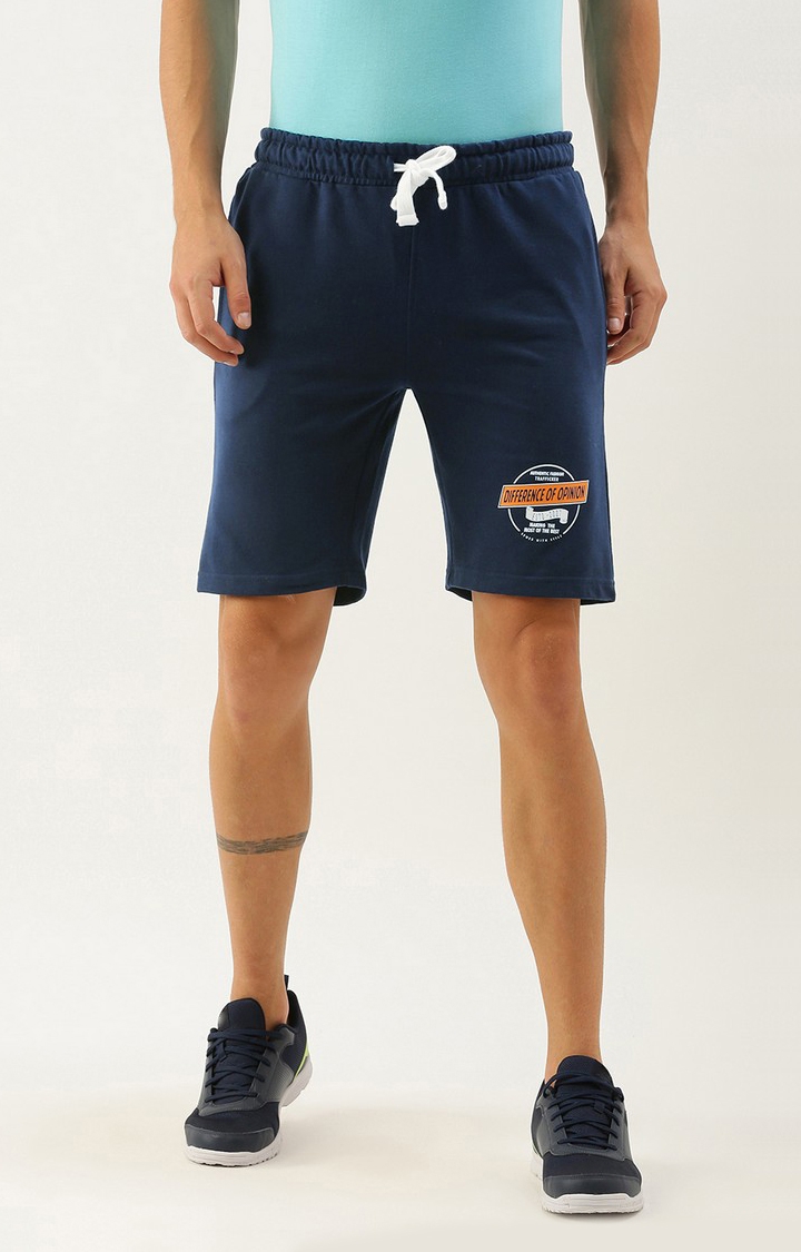Men's Blue Cotton Printed Shorts