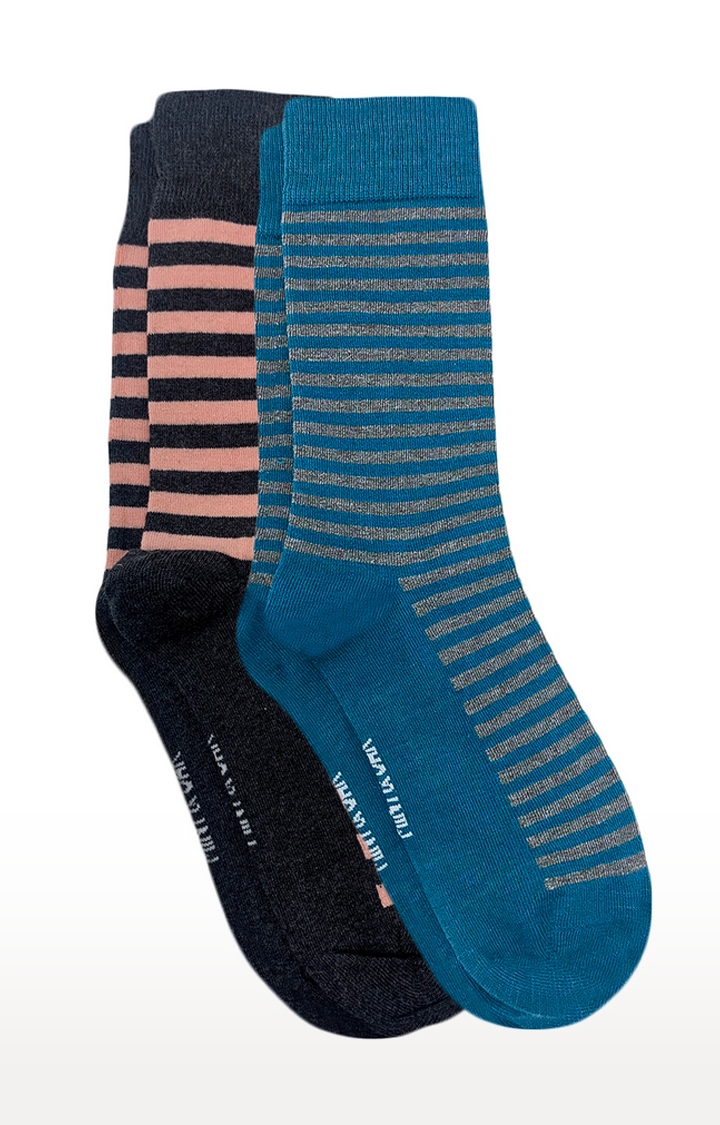 Mint & Oak | Mint & Oak Stripes Calf Length Multi Color Pack Of 2 Socks For Men