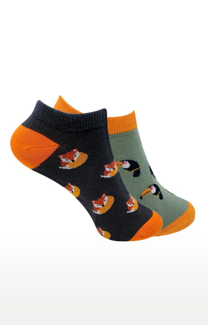 Mint & Oak | Mint & Oak Orange Pop Ankle Length Socks for Women - Combo Pack of 2