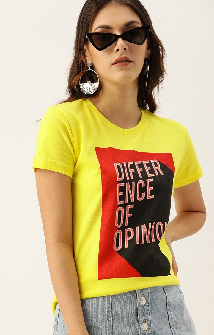 Difference of Opinion | Difference of Opinion Women Yellow Typography Printed T-Shirt