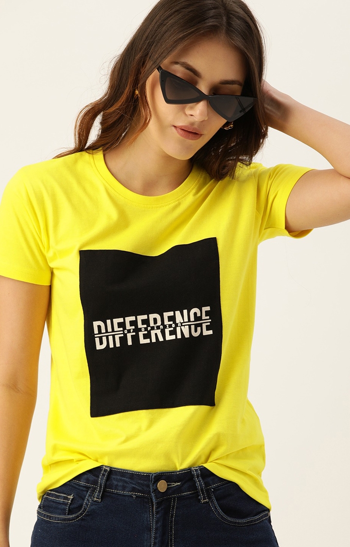 Women's Yellow Cotton Printed T-Shirts