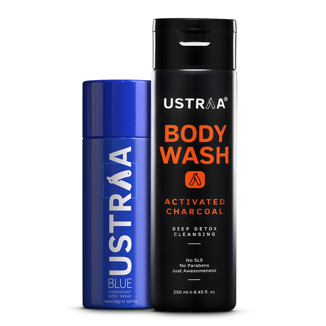 Ustraa Blue Deodorant 150ml & Body Wash Activated Charcoal 200g