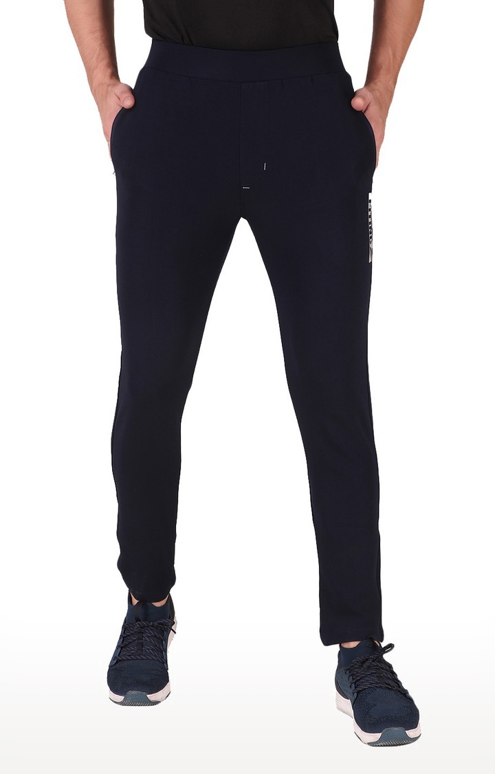 Fitinc | Men's Navy Blue Lycra Solid Trackpant