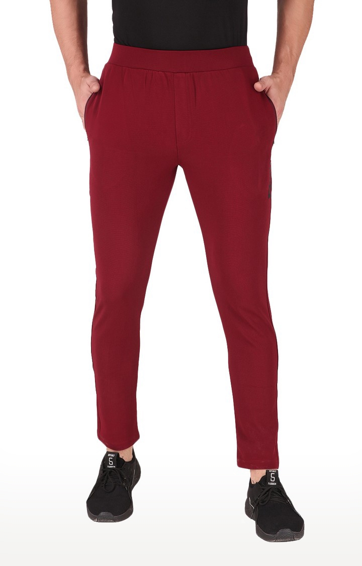 Fitinc | Men's Red Lycra Solid Trackpant