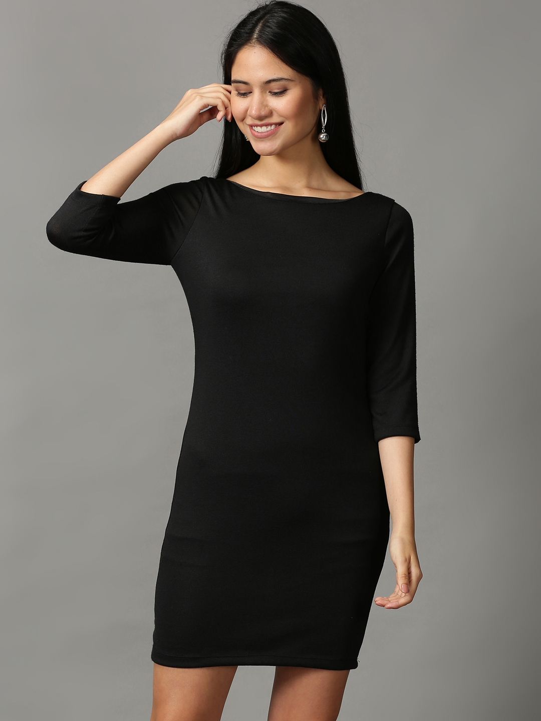 Women's Black Acrylic Solid Dresses