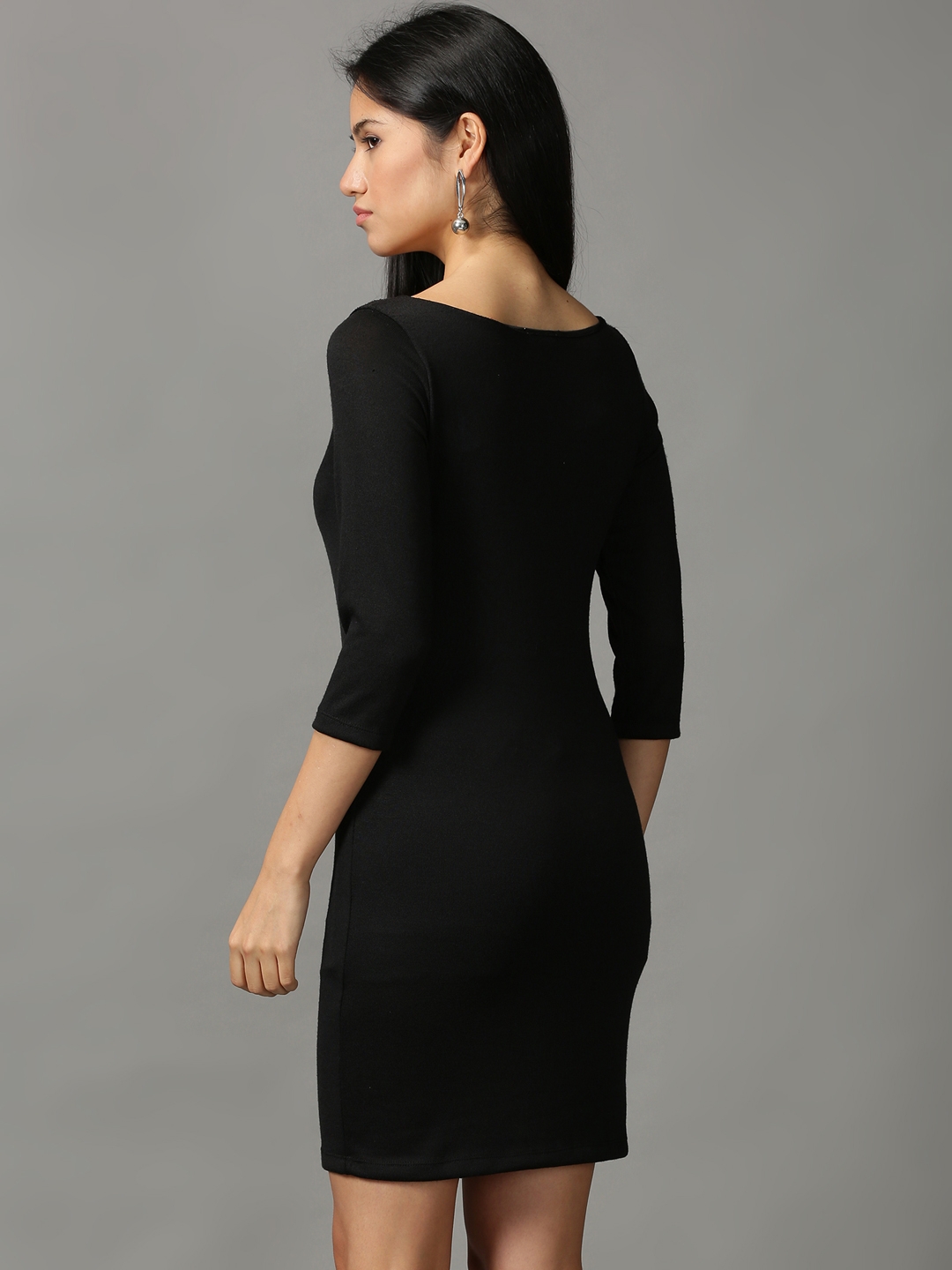 Women's Black Acrylic Solid Dresses