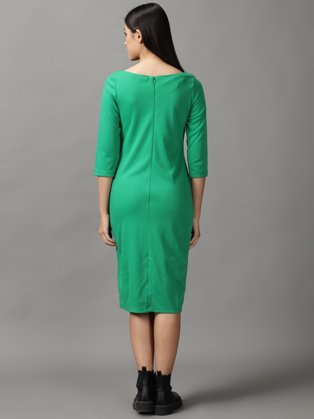 Women's Green Cotton Solid Dresses