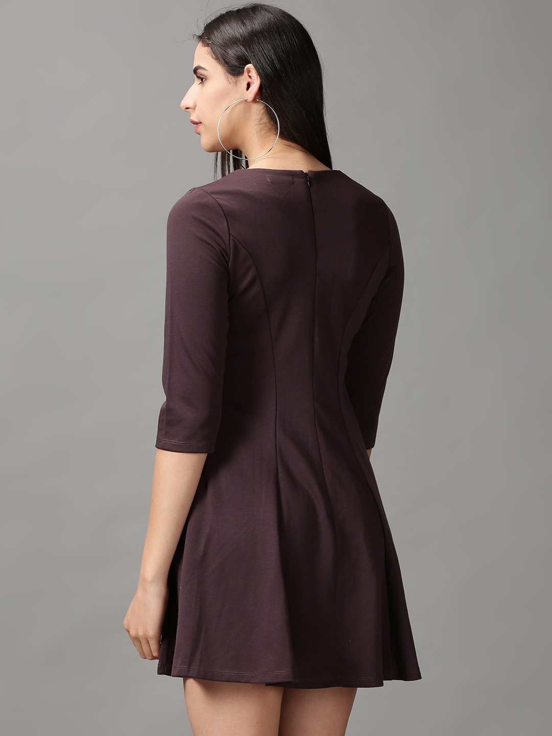 Women's Brown Polyester Solid Dresses