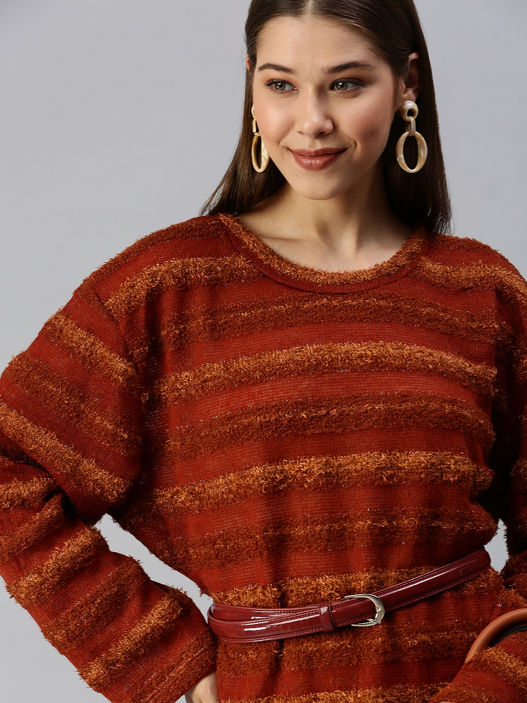 Showoff | SHOWOFF Women's Self Design Rust T-shirt Dress