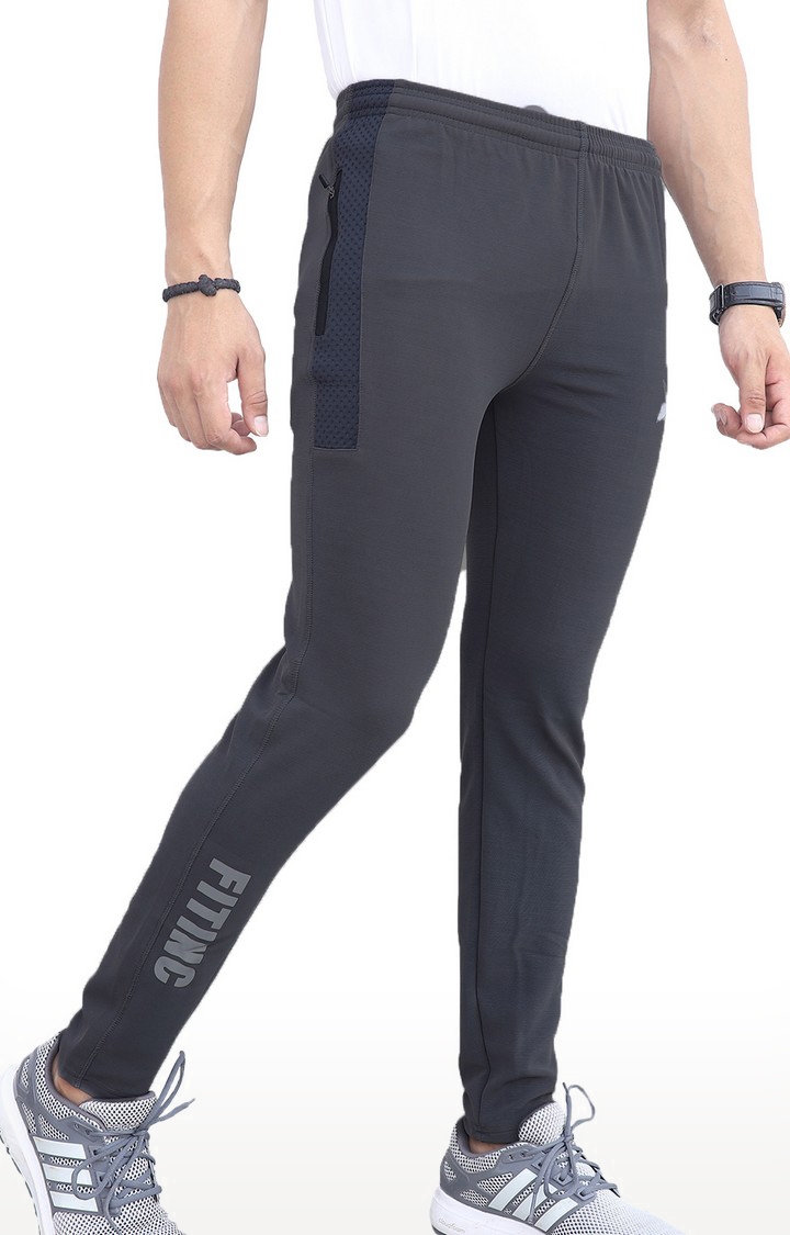 Fitinc Dobby Grey Track Pant for Men with Zipper Pockets