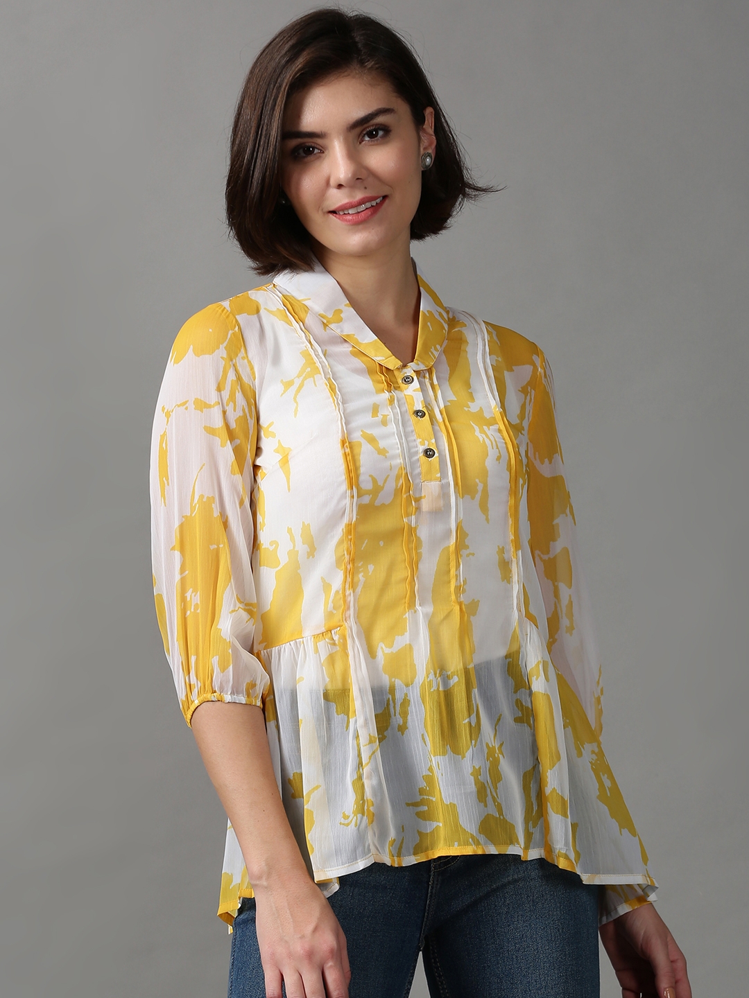 SHOWOFF Women's Regular Sleeves Abstract White Shirt Style Top