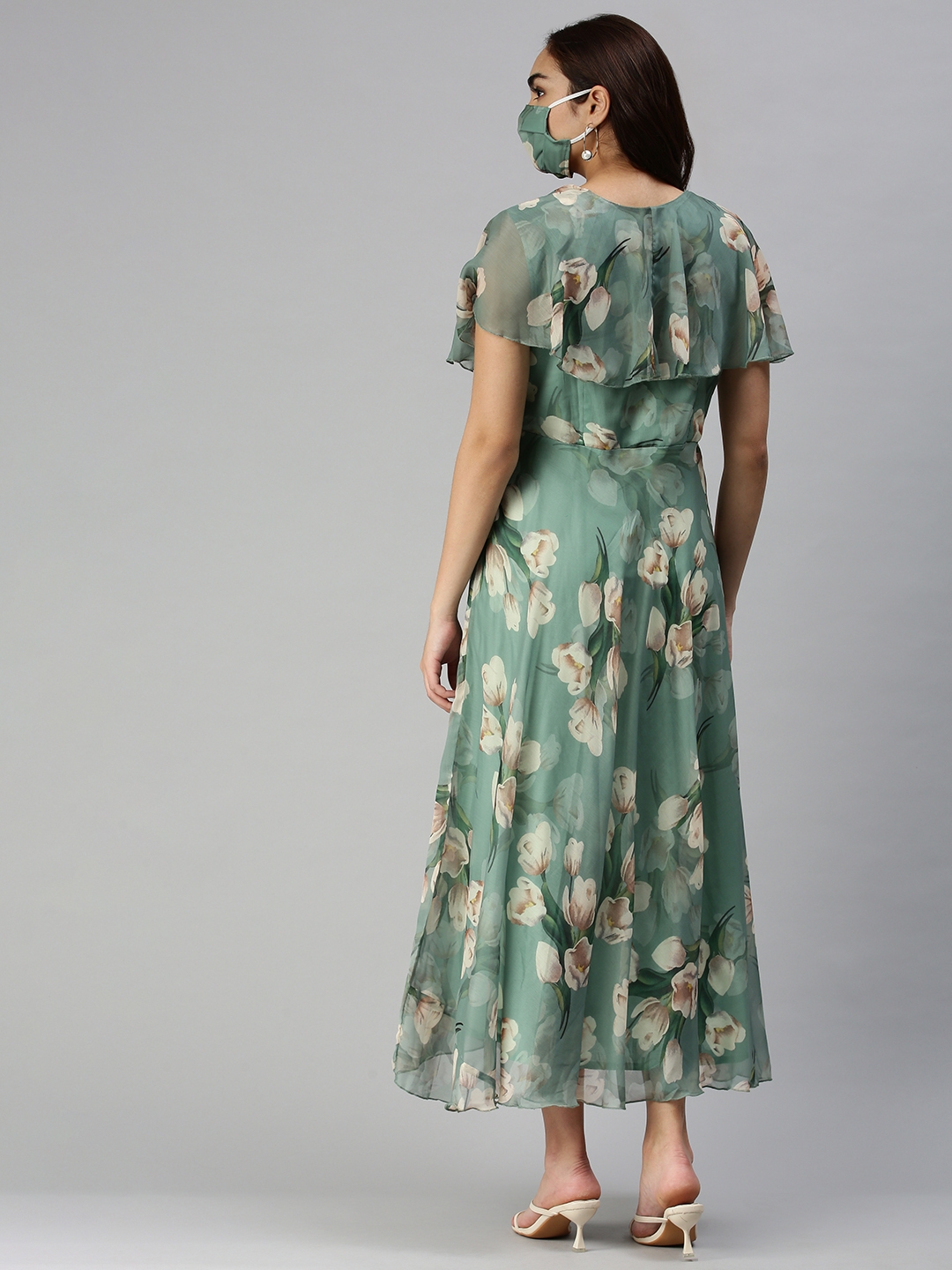 Women's Green Synthetic Printed Dresses