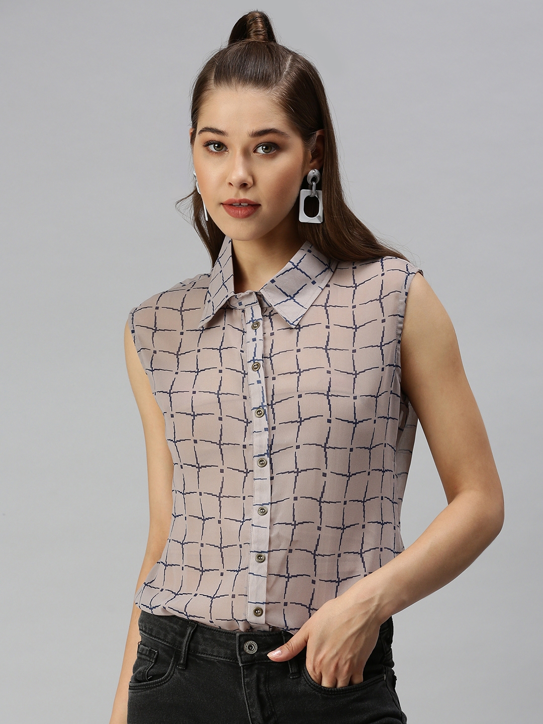 Women's Grey Georgette Printed Casual Shirts